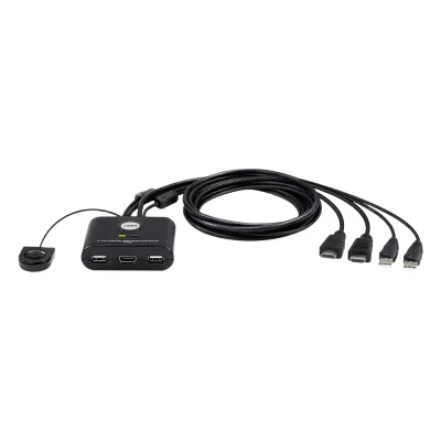 Switch KVM | USB FHD HDMI | de 2 puertos en formato cable | 1920x1080 @ 60Hz (FHD) | HDCP 1.4 | Conecta y controla 2 equipos con un solo monitor, teclado y mouse