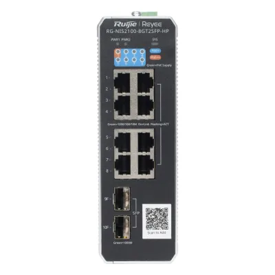 Switch Industrial PoE+ hasta 300 watts , Ideal para temperaturas Extremas y protección contra descargas, 1 puerto PoE++ 60W y 7 puertos PoE+ 30W, 2 SFP Uplink