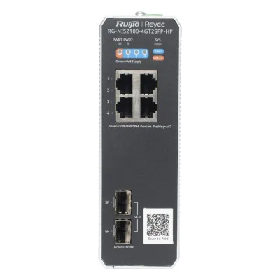 Switch Industrial PoE+ hasta 180 watts , Ideal para temperaturas Extremas y protección contra descargas, 1 puerto PoE++ 60W y 3 puertos PoE+ 30W, 2 SFP Uplink
