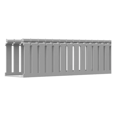 Canaleta Ranurada de PVC con Tapa, Tipo F, 108 mm de Ancho, 79.2 mm de Alto y 2 m de Largo, Color Gris