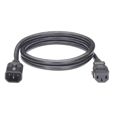 Cable de Alimentación Eléctrica Con Bloqueo de Seguridad, de IEC C14 a IEC C13, 1.8 Metros de Largo, Color Negro, 1 Pieza