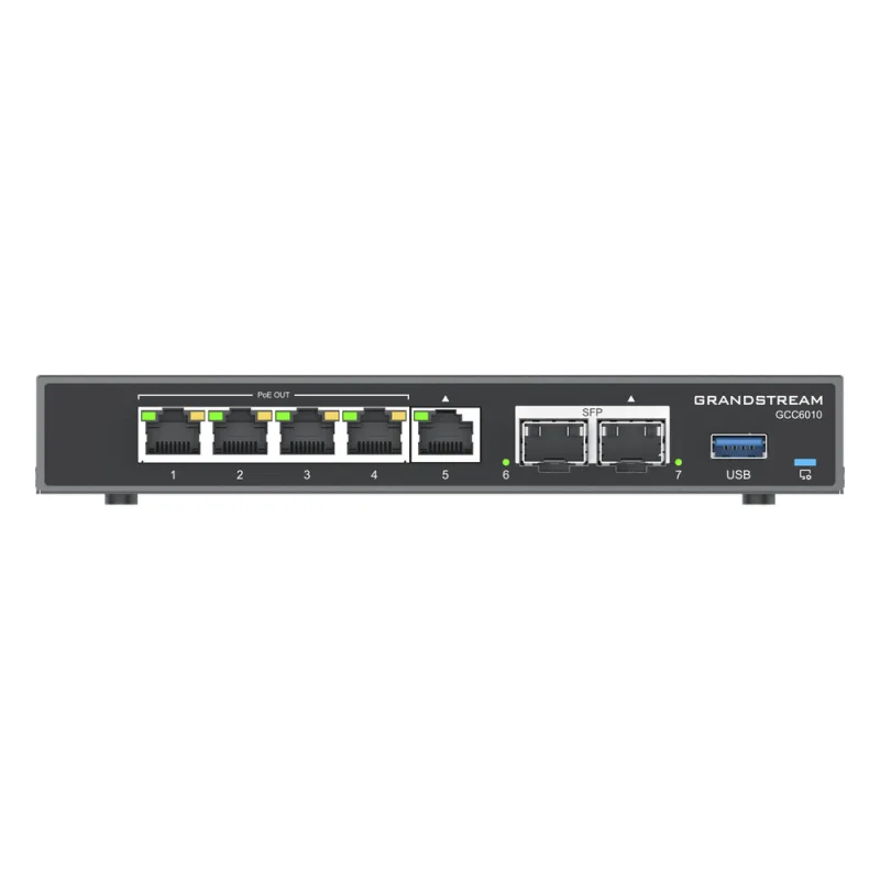 4 en 1: Firewall Nueva Generación, Router, IP PBX (24 usuarios / 8 llamadas), Switch Gigabit de 5 Puertos (4 PoE) y 2 Puertos SFP 2.5 Gigabit / Todos los puertos son configurables WAN/LAN, máximo 3 x WAN
