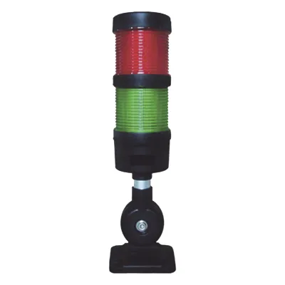 Torre LED Indicadora de estado de 2 niveles color Rojo y Verde, con Buzzer integrado a 85 dB, a 110-240 VCA con Montaje incluido de 60 mm de diámetro