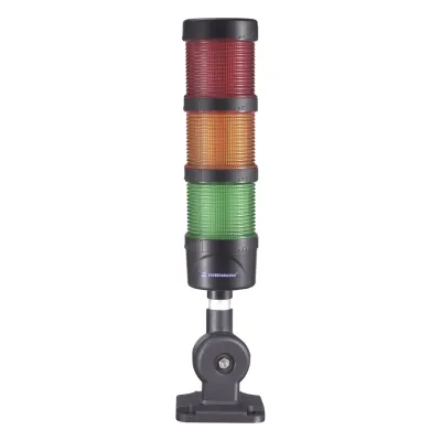 Torre LED Indicadora de estado de 3 niveles color Rojo, Ámbar y Verde, con Buzzer integrado a 85 dB, a 110-240 VCA con Montaje incluido de 60 mm de diámetro