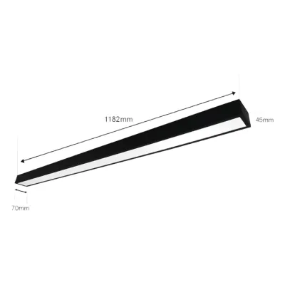 Panel LED Suspendido 22 W / 127 Vca~60Hz / Flujo luminoso 1 980 lm / Medidas 1182 x 70 x 45 mm / TCC 6 500 K / Ángulo de Luz de 140°.