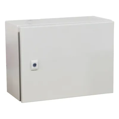 Gabinete de Acero IP66 Uso en Intemperie (400 x 300 x 300 mm) con Placa Trasera Interior Metálica y Compuerta Inferior Atornillable (Incluye Chapa y Llave T). Ideal para Centros de Carga y Tableros de Control.