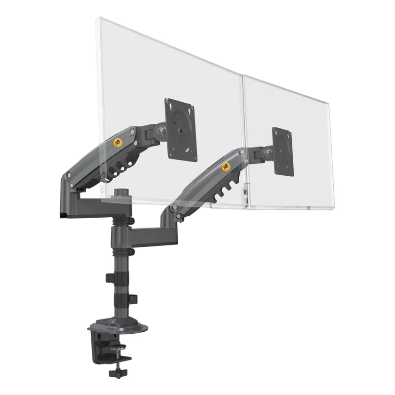 Montaje de Escritorio articulado para 2 monitores de 17 a 27" / Soporta hasta 9kg por monitor / Vesa 75 x 75 / 100 x 100 / Acero / Rotación: 360°