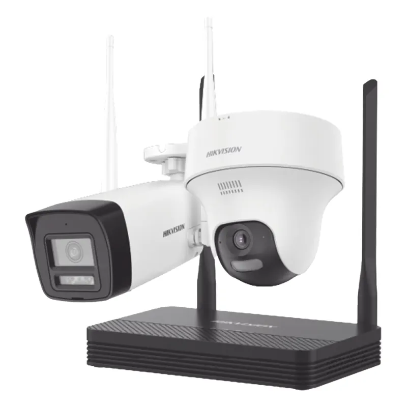 Kit IP Inalámbrico 4 Megapixel / NVS 4 Canales / 1 Cámara Bala Exterior + 1 Cámara Turret Interior con Lente 2.8 mm y Dual Light / Audio Bidireccional (Micrófono y Bocina) / Soporta Micro SD de 512 GB