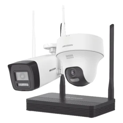 Kit IP Inalámbrico 2 Megapíxel / NVS 4 Canales / 1 Cámara Bala Exterior + 1 Cámara Turret Interior con Lente 2.8 mm y Dual Light / Audio Bidireccional (Micrófono y Bocina) / Soporta Micro SD de 512 GB