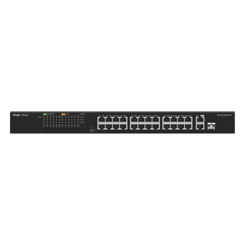 Switch PoE+ no Administrable, hasta 180 Watts Ideal para CCTV, 24 Puertos 10/100 PoE+, 2 Uplinks Gigabit (1 SFP COMBO)