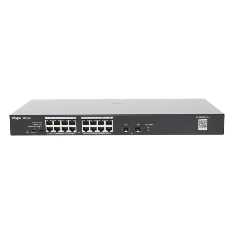Switch PoE+ No Administrable, Hasta 247 Watts, con 16 Puertos Gigabit PoE+ y 2 Uplinks SFP 1G, Visible en la Topología