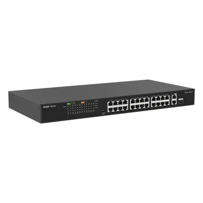 Switch PoE+ no Administrable, hasta 370 Watts Ideal para CCTV, 24 Puertos 10/100 PoE+, 2 Uplinks Gigabit (1 SFP COMBO)
