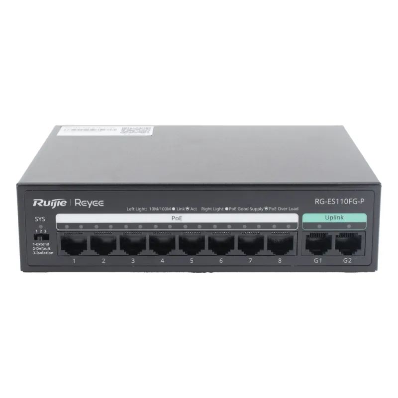 Switch PoE+ no Administrable, hasta 110 Watts, 8 puertos PoE+ 10/100 y 2 Uplinks Gigabit 1G