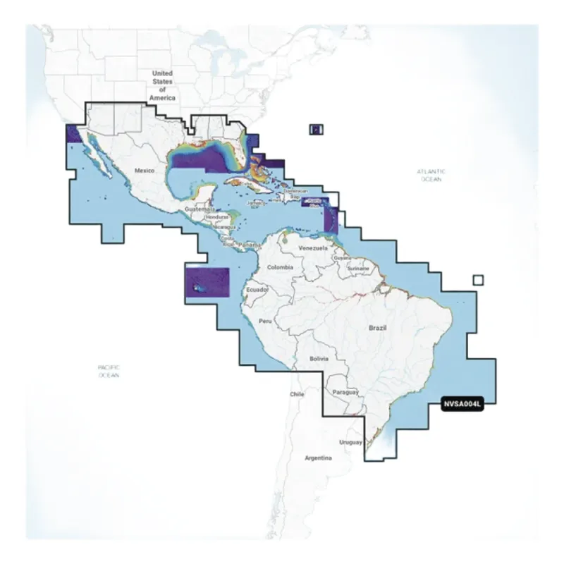 Cobertura Marítima / Costa de México, Centroamérica y Brasil / Incluye Golfo de EE. UU. y Costa Oriental / Bermudas, Bahamas, Cuba, Puerto Rico / Islas Vírgenes, Jamaica, Canal de Panamá / Costa Occidental de Sudam&e