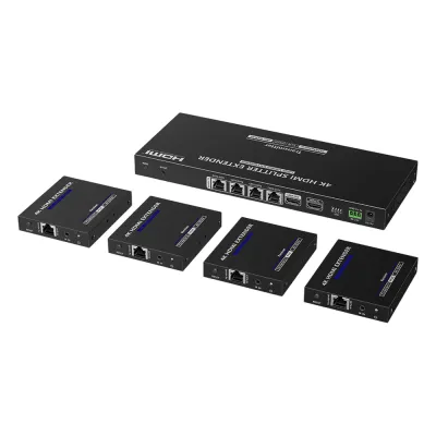 Kit Divisor y Extensor HDMI | 1x4 | Hasta 70 m |Resolución 4K @ 60 Hz | Cat 6/6a/7 | IPCOLOR | CERO LATENCIA | EDID | RS232 | Salida Loop / PoC