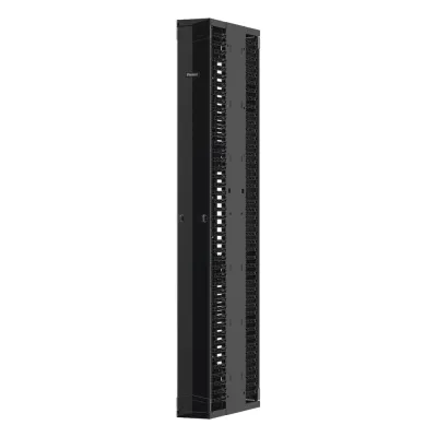 Organizador Vertical PatchRunner™ Mejorado, Doble (Frontal y Posterior), Para Rack Abierto de 45 Unidades, 12in de Ancho, Color Negro