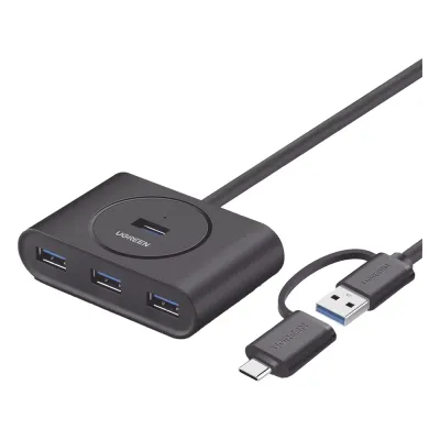 HUB USB-A y C 3.0 4 en 1 | Con Conector USB-C y USB-A | 4 Puertos USB-A 3.0 (5Gbps) | Cable de 25cm | Indicador Led | Ideal para Transferencia de Datos | Entrada Micro USB para alimentar equipos de mayor consumo.