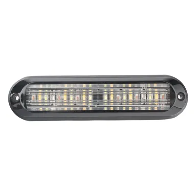 Luz Auxiliar, Ultra Brillante, IP67, 18 LEDs, Tricolor, Color Rojo/Claro/Ambar, con mica transparente y bisel negro