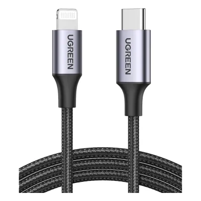 Cable USB-C a Lightning | 2 Metros (6.56 Pies) | Certificado MFi | Carga Rápida 60W | 480 Mbps | Conector C94 | Adecuado para iPhone, iPad y iPod | Protección Integrada | Caja de Aluminio | Nylon Trenzado | Color Negro