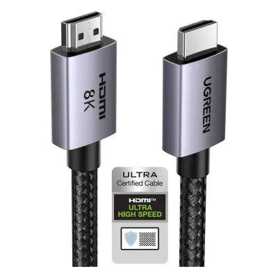 Cable HDMI 2.1 de 8K@60Hz | 2 Metros (6.56 Pies) | 48Gbps | HDR10+ | 3D Inversivo | eARC | Dolby ATMOS | VVR | QMS | QFT | ALLM | 3 Modos de Visualización | Certificado HDMI 8K | Niquelado | Nylon Trenzado | Carcasa de Aluminio