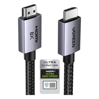 Cable HDMI 2.1 de 8K@60Hz | 3 metros | 48Gbps | HDR10+ | 3D Inversivo| eARC | Dolby ATMOS | VVR | QMS | QFT | ALLM | 3 modos de Visualización | Certificado HDMI 8K | Niquelado | Nylon Trenzado | Carcasa de Aluminio.