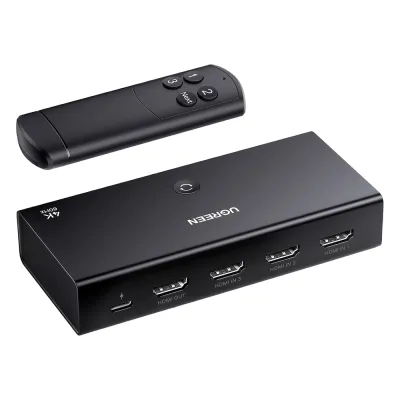 Conmutador HDMI Switch 4@60Hz | 3 Entradas a 1 Salida | 3D | HDR | Dolby Atmos | DTS5.1/7.1 | HDCP2.2 | PCM2.0 | HDMI2.0 | Reduce el Retraso y la perdida de fotogramas | Incluye Control Remoto.