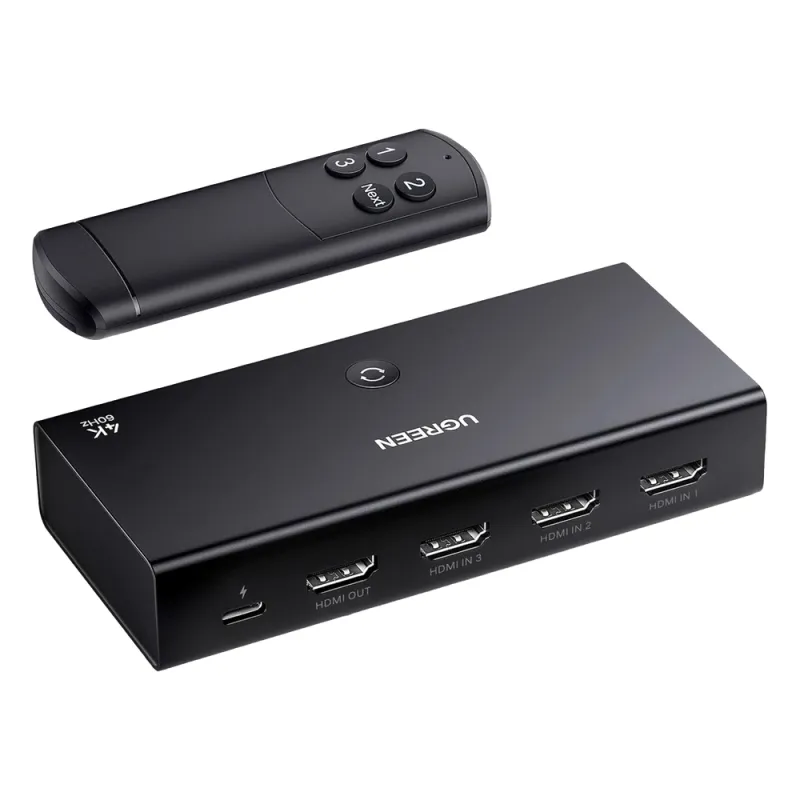 Conmutador HDMI Switch 4@60Hz | 3 Entradas a 1 Salida | 3D | HDR | Dolby Atmos | DTS5.1/7.1 | HDCP2.2 | PCM2.0 | HDMI2.0 | Reduce el Retraso y la perdida de fotogramas | Incluye Control Remoto.
