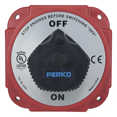 Interruptor Desconexión Batería 9703 con Desconexión Campo Alternador, 480 Amperios Continuos, 1200 Amperios Intermitentes, 6-32 VDC, Terminales 1/2 Pulgada, Montaje Marino