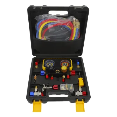 Manómetro de 4 vías con Accesorios para Gas refrigerante R410A/ R32/ R134A/R22