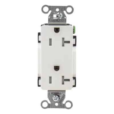 Contacto Duplex Decorador Grado Industrial / 20A 125V / Resistente a Manipulaciones / 2 Polos 3 Hilos / NEMA 5-20R / Color Blanco