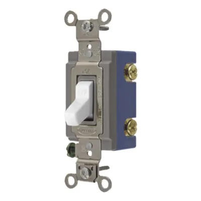 Interruptor de Palanca 15 A 120-277 V CA/ Unipolar / Grado Industrial/ Uso Extra Pesado / Cableado Lateral y Posterior / Color Blanco.