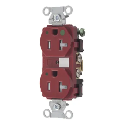 Contacto Duplex de 20 A 125 V CA/ A prueba de Manipulaciones / Nema 5-20R / Grado Hospitalario / Color Rojo.