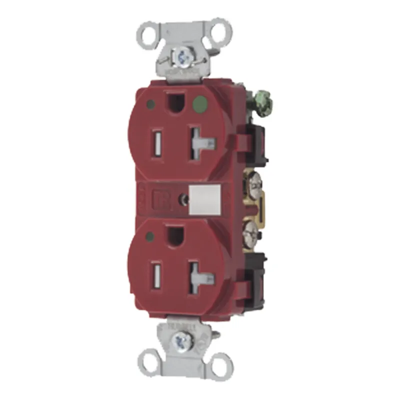 Contacto Duplex de 20 A 125 V CA/ A prueba de Manipulaciones / Nema 5-20R / Grado Hospitalario / Color Rojo.