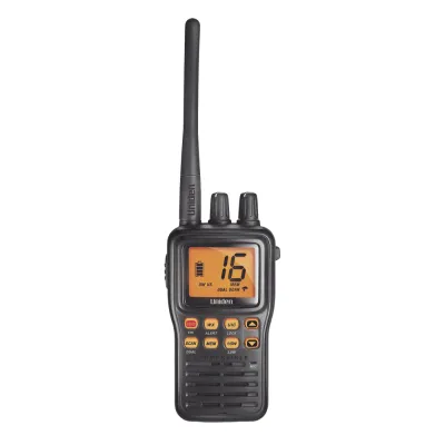 Radio Marino Portátil VHF, flotante y sumergible, Rx: 156.050-163.275MHz Tx: 156.025-157.425MHz, cumple con los canales marinos Internacionales, de EUA y Canadá