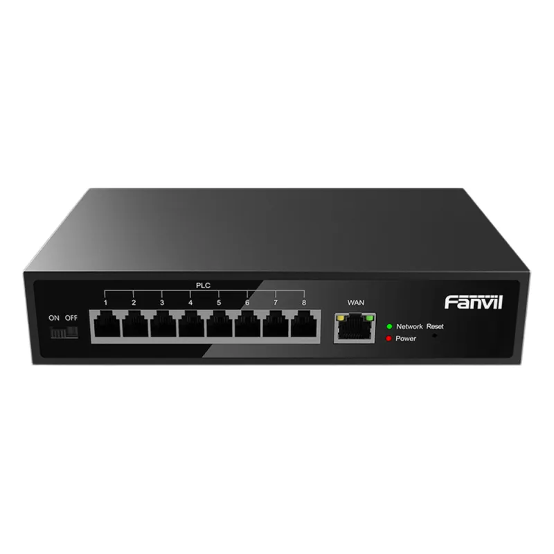 Switch PoE de 2 Hilos 8 Puertos RJ11 / Uso Exclusivo con Fanvil X303-2W / Transmisión hasta 300 m (984.3 ft) / Entrada 100V~240V / Salida Máx 80W / Reutiliza Cableado PSTN y AWG