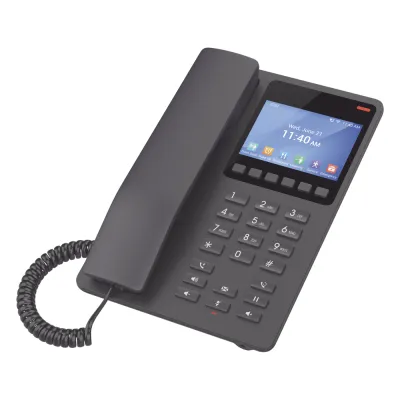 Teléfono IP Hotelero con pantalla LCD a color, 2 líneas SIP con 2 cuentas, codec Opus, IPV4/IPV6, color negro, con gestión en la nube GDMS