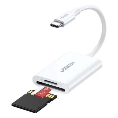 Lector de Tarjetas USB-C 3.1 | Soporta Micro-SD (TF) /SD | 5Gbps | 170 MB/s | OTG | Soporta hasta 2TB | Admite intercambio en Caliente | 2 tarjetas simultaneas | Soporta Windows/Mac OS/Linux | Color Blanco