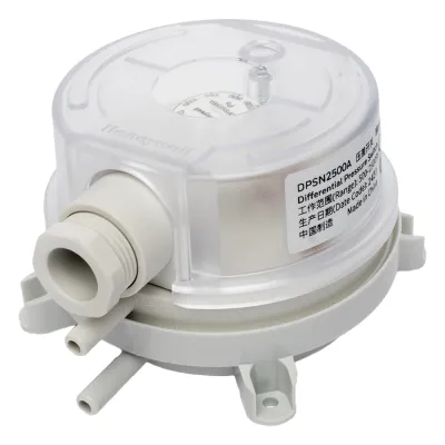 Presostato diferencial de aire para ductos con ajuste por perilla, rango 500 a 2500 Pa, contacto SPDT, para monitoreo de filtros y ventiladores