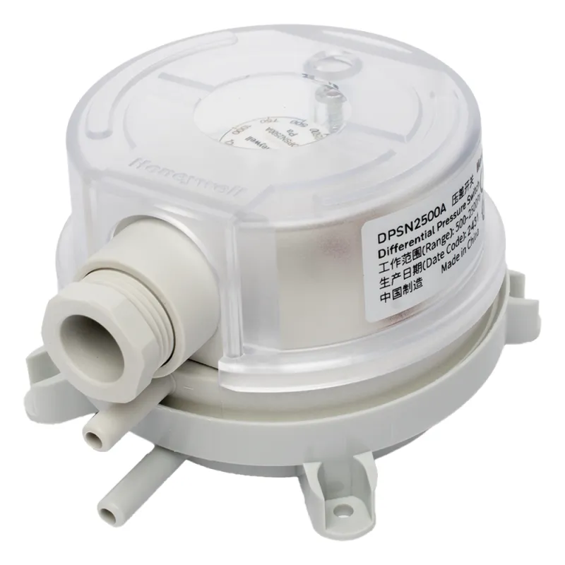Presostato diferencial de aire para ductos con ajuste por perilla, rango 500 a 2500 Pa, contacto SPDT, para monitoreo de filtros y ventiladores