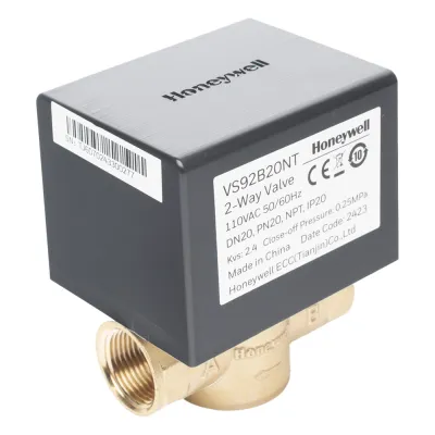 Válvula de control eléctrica de 2 vías para fancoil, retorno por resorte, normalmente cerrada, 110 V CA, DN20 (3/4"), conexión NPT