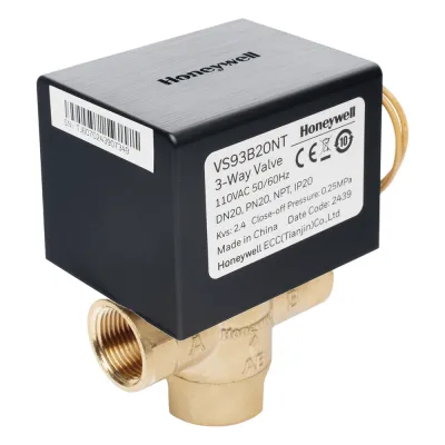 Válvula de control eléctrica de 3 vías para fancoil, retorno por resorte, normalmente cerrada, 110 V CA, DN20 (3/4"), conexión NPT