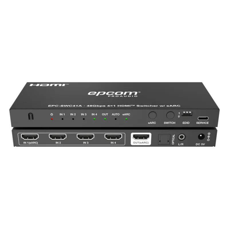 Switch HDMI 4x1 | 8K@60Hz 4:2:0 | 48 Gbps | ARC/eARC | Extracción de Audio | Gestión EDID | Control CEC
