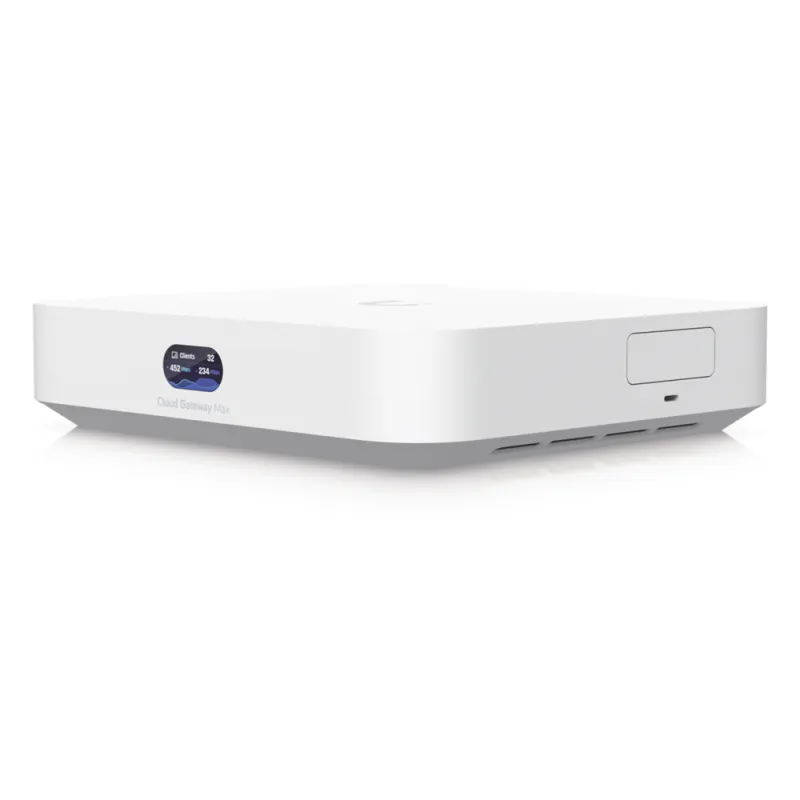 UCG Max Cloud Gateway de 2.5 GbE Compacto con Soporte para hasta 30 Dispositivos UniFi, 300+ Clientes, Enrutamiento IPS de 2.3 Gbps y Almacenamiento 512 GB de Memoria Interna