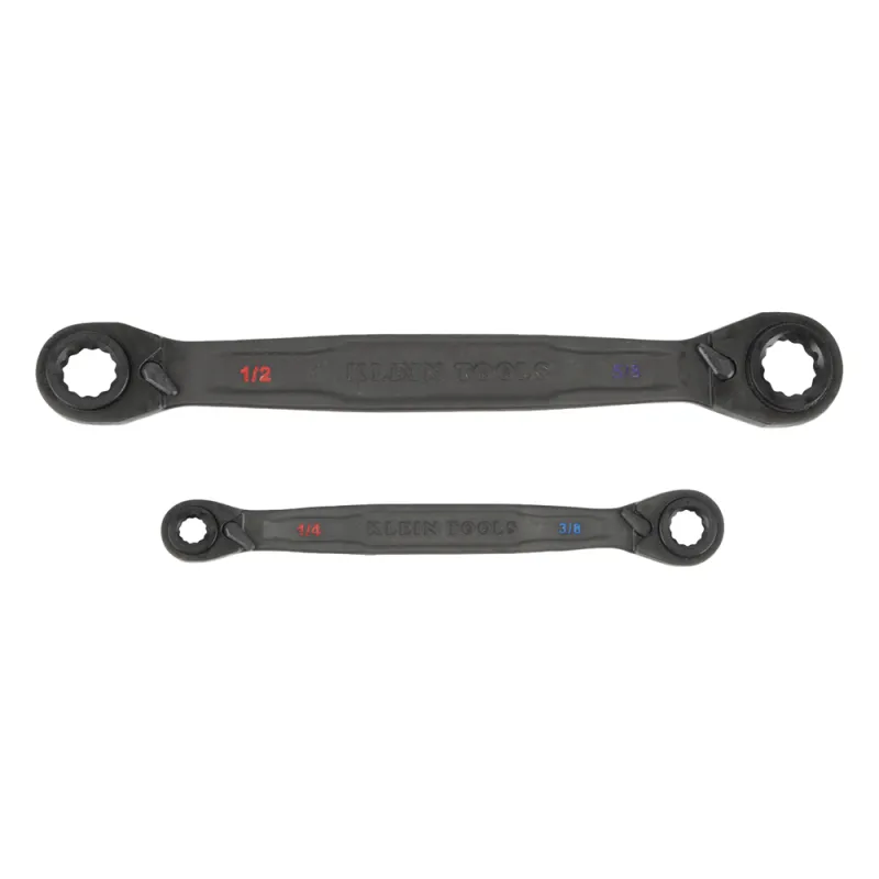 Juego de 2 llaves Estriadas de Matraca 4 en 1 con 8 Medidas Inglesas 1/2-5/8", 3/4-9/16", 1/4-3/8", 7/16-5/16"