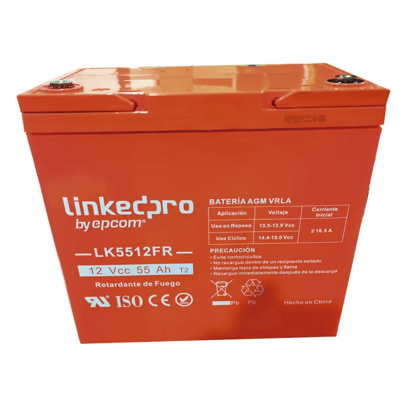 Batería de respaldo 12 V | 55 Ah | AGM | Certificada UL94-V0 Retardante a la Flama | Especial para Seguridad Electrónica | UPS | Sistemas de emergencia | Vida útil 5 años | Terminales T2
