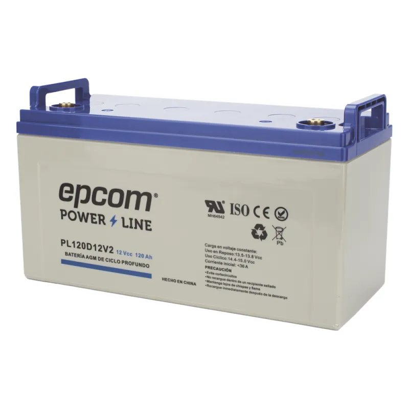 Batería AGM-VRLA Ciclo Profundo / 12 Vcc / 120 Ah / Carcasa UL94-HB / Terminales M8 / Aplicaciones Fotovoltaicas y de Emergencia