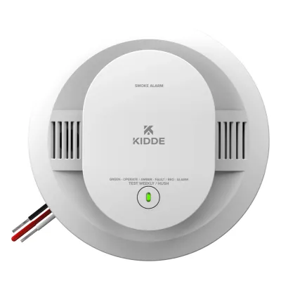 Detector de humo fotoeléctrico alámbrico 120 V CA con respaldo de baterías AA, interconexión hasta 24 dispositivos, paquete de 6