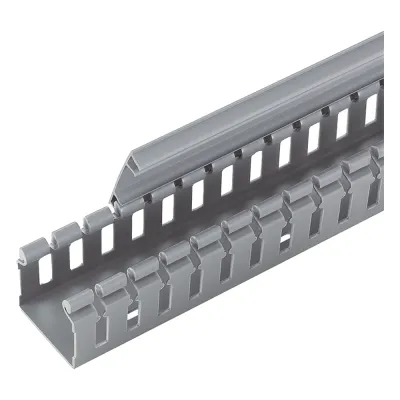 Canaleta Ranurada de PVC sin Tapa, Tipo H (Tapa Abisagrada), 55.1 mm de Ancho, 50.3 mm de Alto y 1828.8 mm de Largo, Color Gris