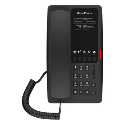 Teléfono IP Hotelero / 2 Líneas SIP / 5 Teclas Programables / Puerto USB-A de Carga / PoE 802.3af / Ethernet 10/100 / Audio HD Manos Libres