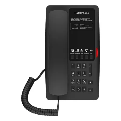 Teléfono IP Hotelero Wi-Fi 6 / 2 Líneas SIP / Doble Banda 2.4/5 GHz / 5 Teclas Programables / Puerto USB-A / PoE 802.3af / Diseño Negro